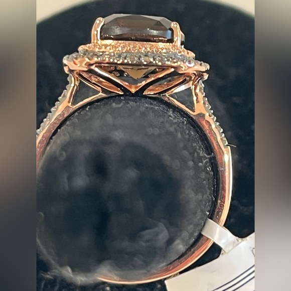SMOKY QUARTZ APR 2.5ct RING .34 TW DIAMOND 14KT ROSE GOLD HALO SIZE 7 EXQUISITE - Picture 4 of 16